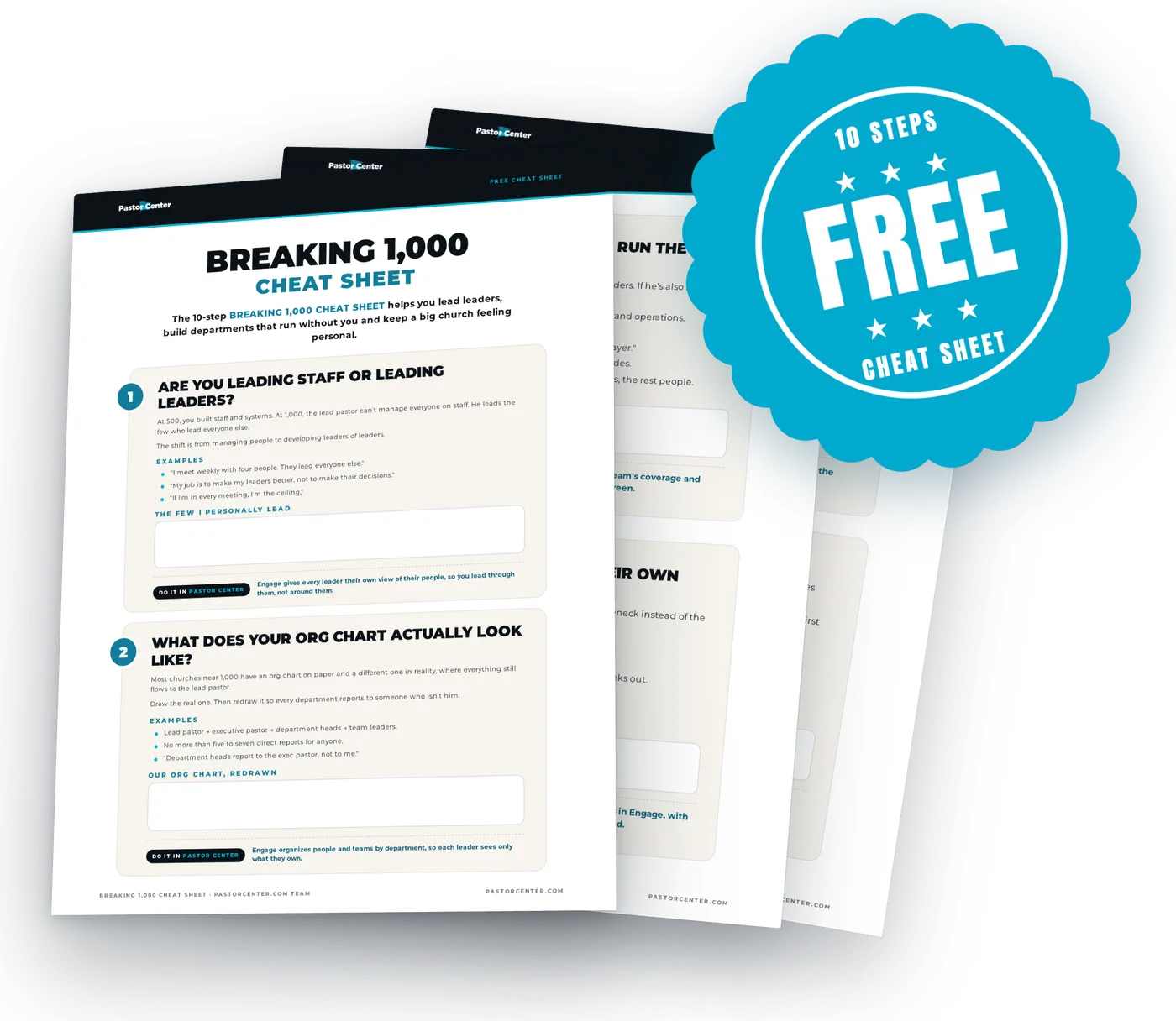 Breaking 1,000 Cheat Sheet — Lead leaders, keep a big church personal. A free cheat sheet from Pastor Center.