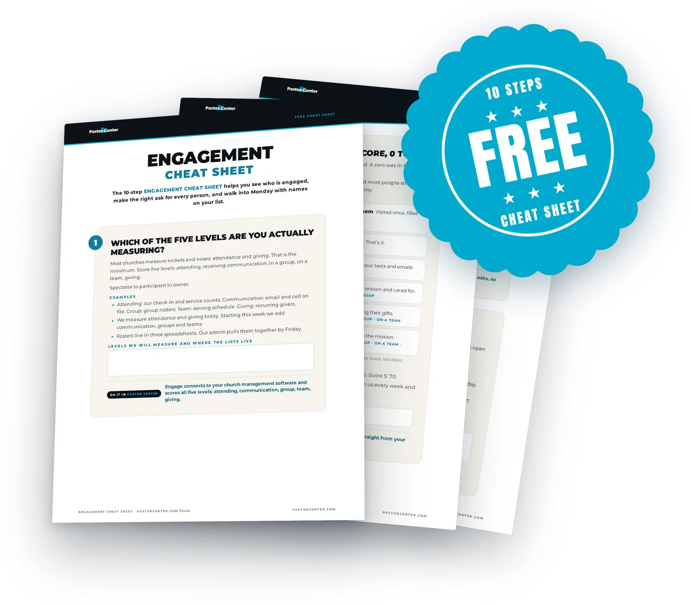 Engagement Cheat Sheet — Score your church, make the right ask. A free cheat sheet from Pastor Center.