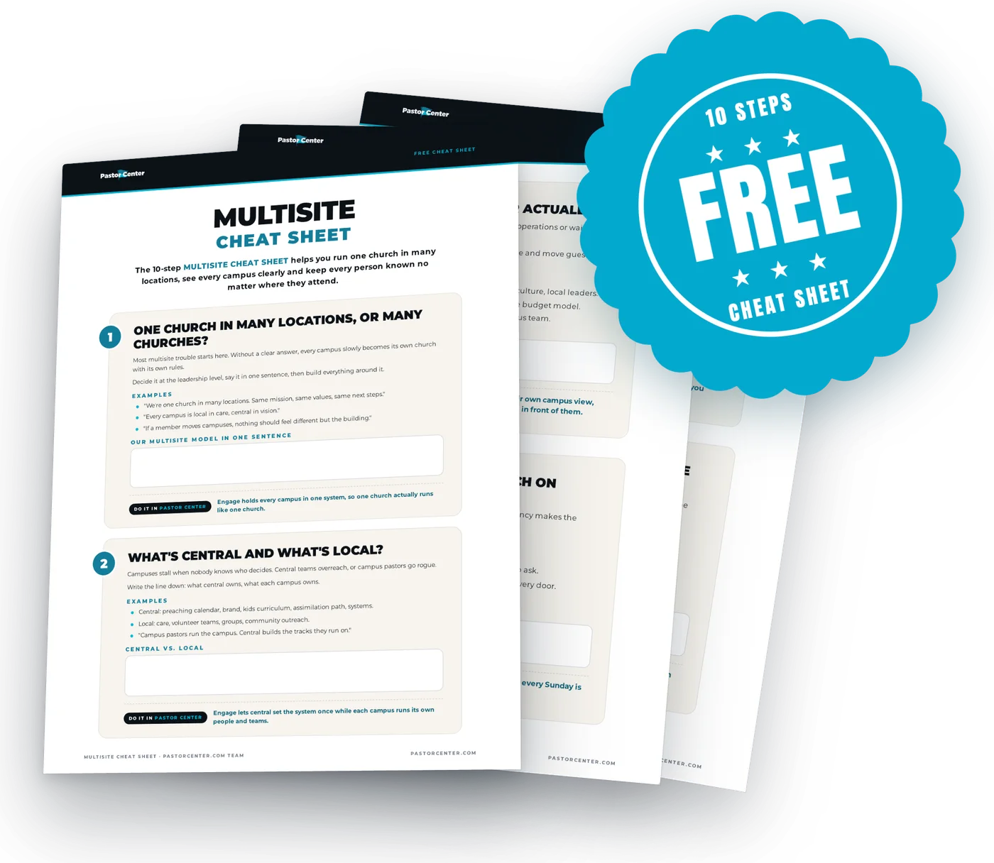 Multisite Cheat Sheet — One church in many locations. A free cheat sheet from Pastor Center.