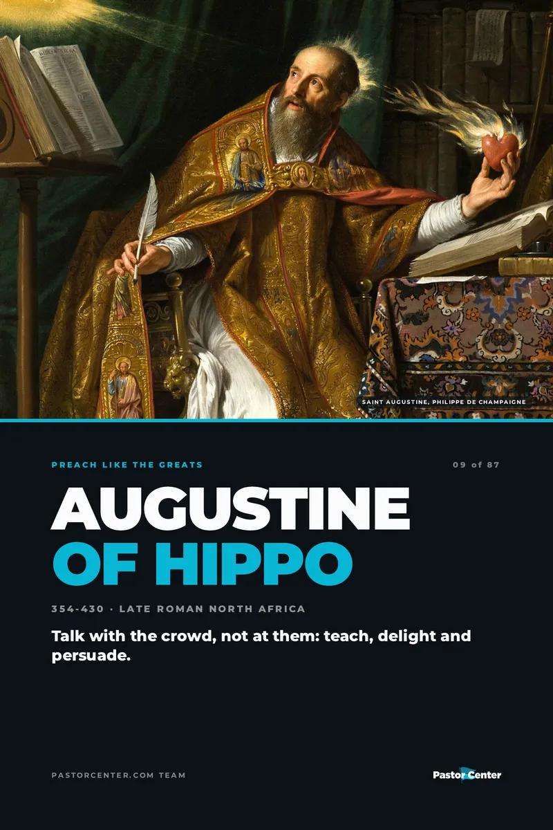 Preach Like Augustine of Hippo — Talk with the crowd, not at them: teach, delight and persuade.. A free guide from Pastor Center.