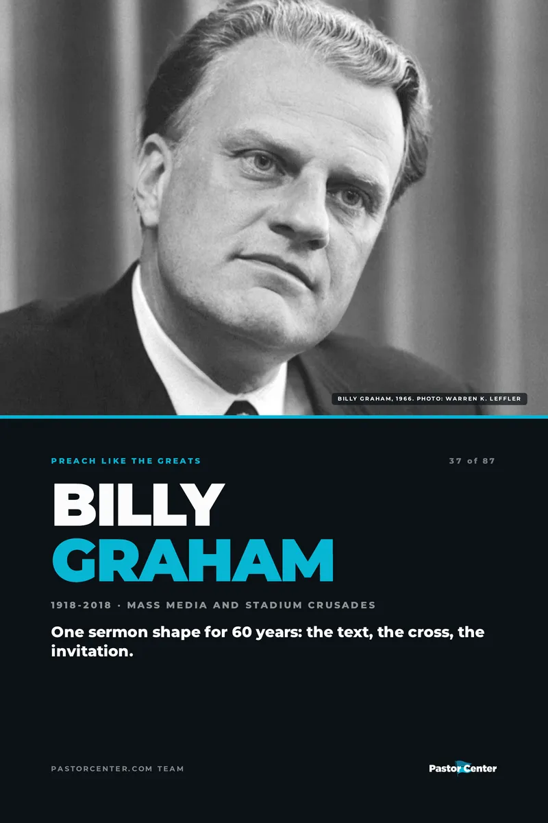Preach Like Billy Graham — One sermon shape for 60 years: the text, the cross, the invitation.. A free guide from Pastor Center.