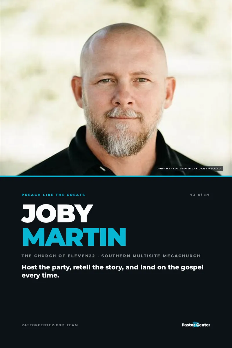 Preach Like Joby Martin — Host the party, retell the story, and land on the gospel every time.. A free guide from Pastor Center.