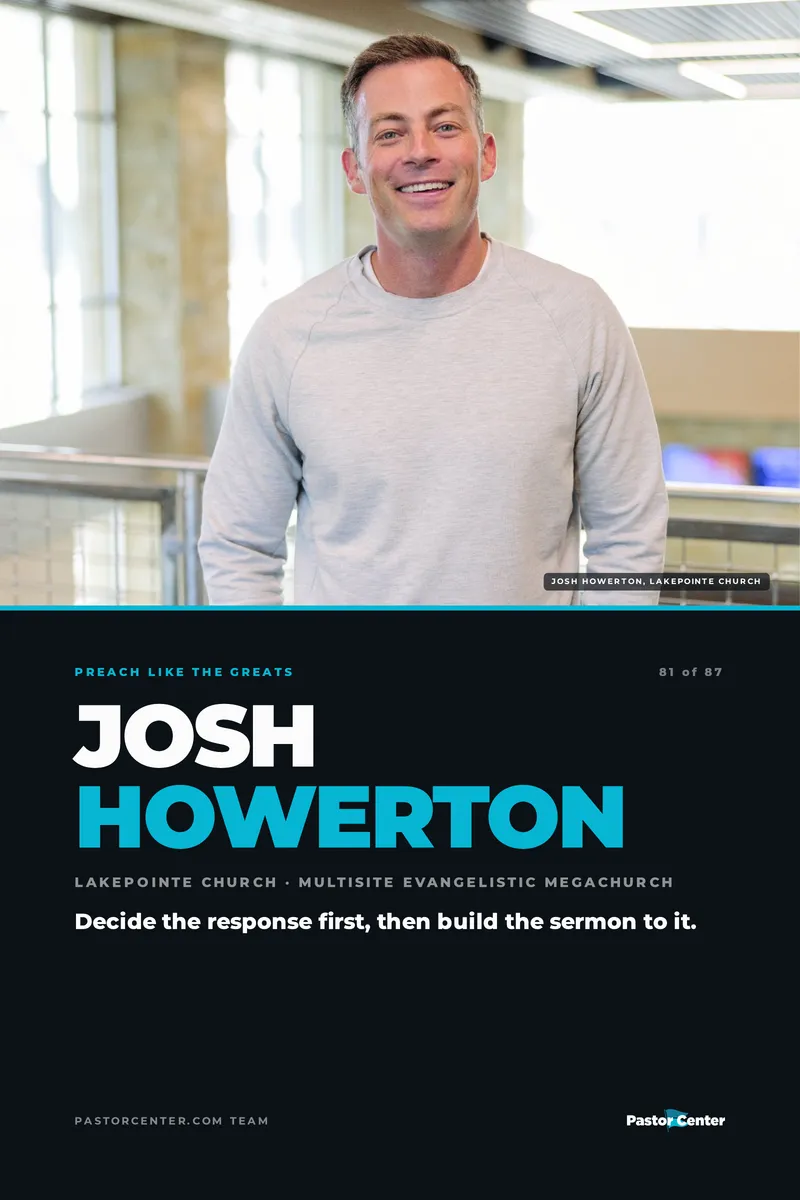 Preach Like Josh Howerton — Decide the response first, then build the sermon to it.. A free guide from Pastor Center.