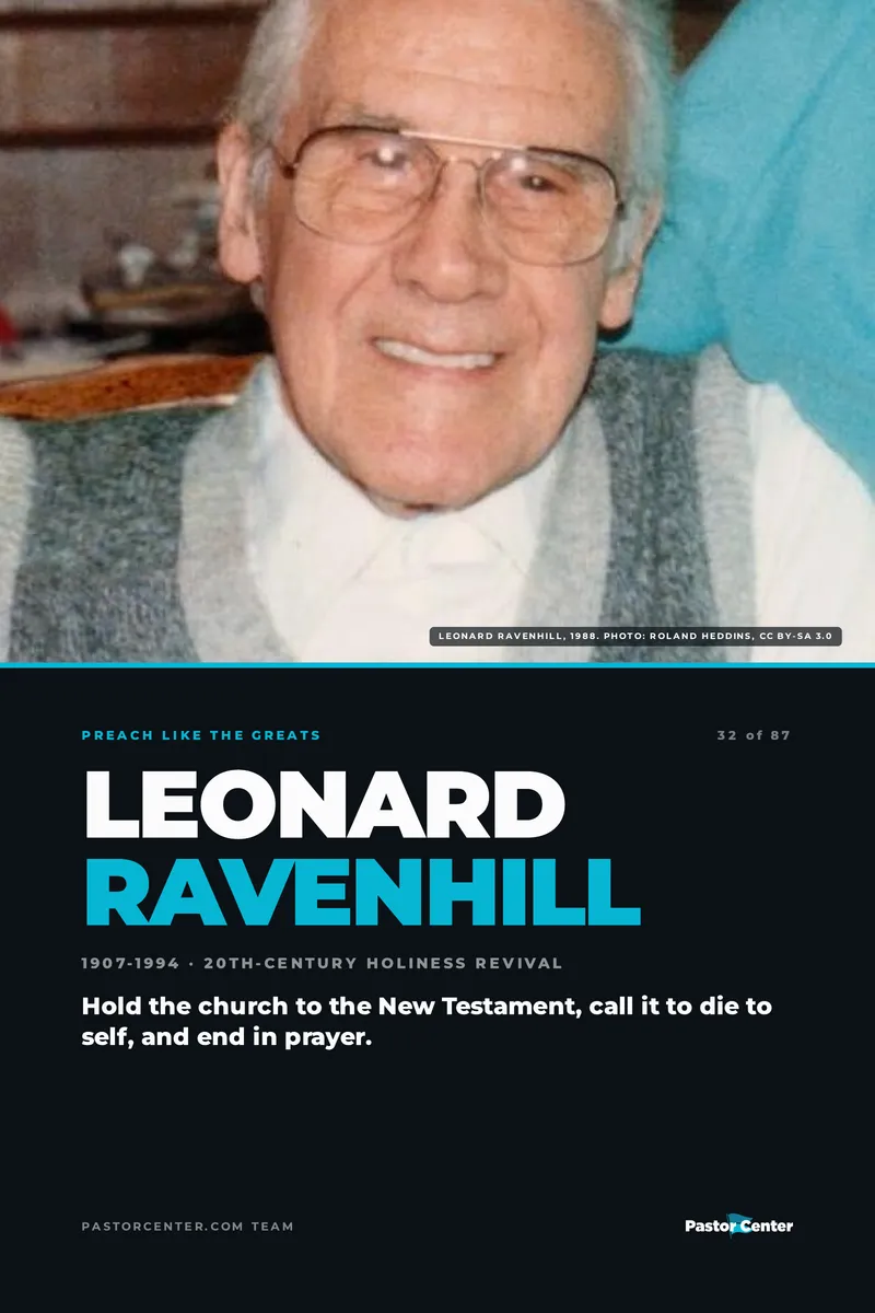 Preach Like Leonard Ravenhill — Hold the church to the New Testament, call it to die to self, and end in prayer.. A free guide from Pastor Center.