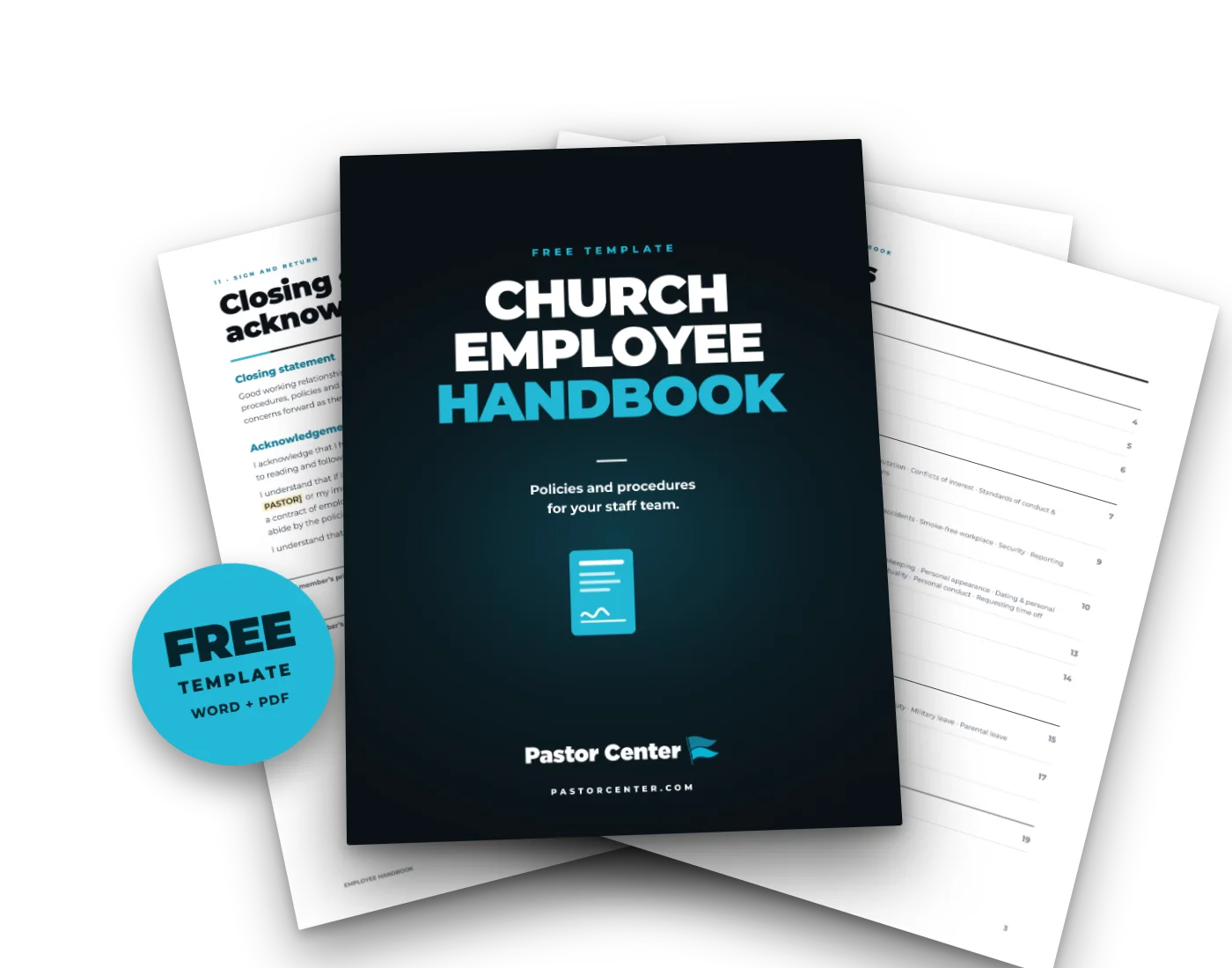 A church employee handbook, generated free with Pastor Center